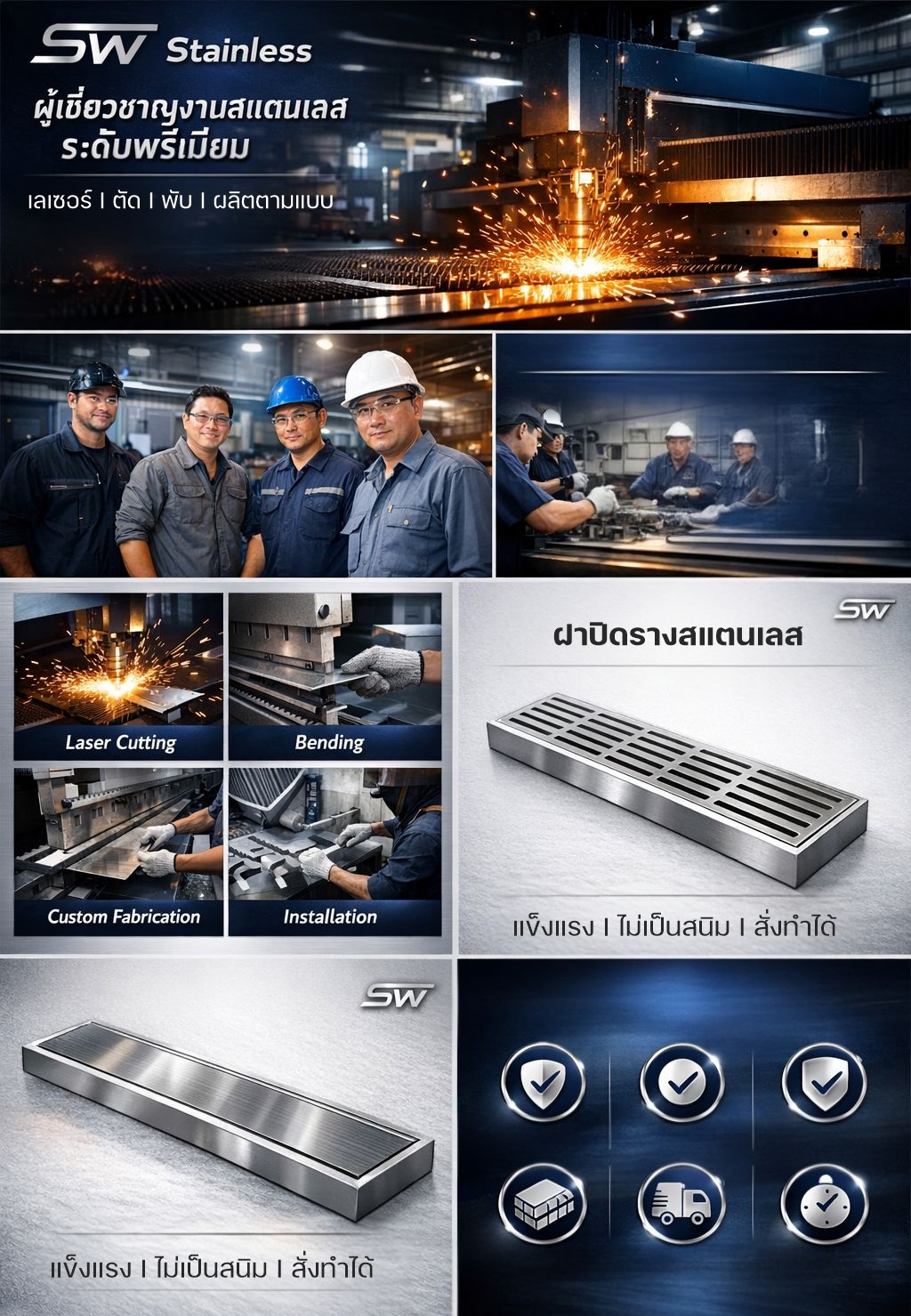 SW Stainless Design - ผู้ผลิตฝาปิดรางระบายน้ำสแตนเลสคุณภาพสูง