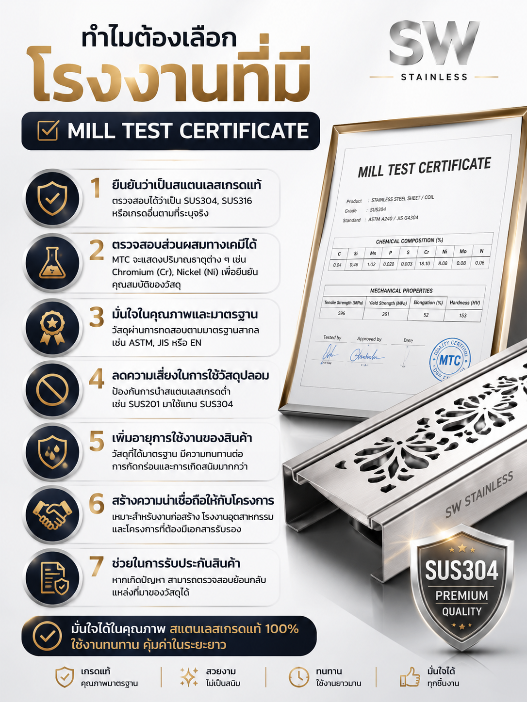 ทางโรงงาน สุวรรณ เมทัล ( SW STAINLESS ) มี mill test certificate ไหม?